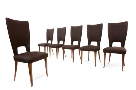 GARIBOLDI GIOVANNI Sei sedie imbottite con gambe in noce. Ideato da Gariboldi...