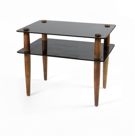 PAULUCCI ENRICO Tavolino in legno di faggio e cristallo temperato opalino...