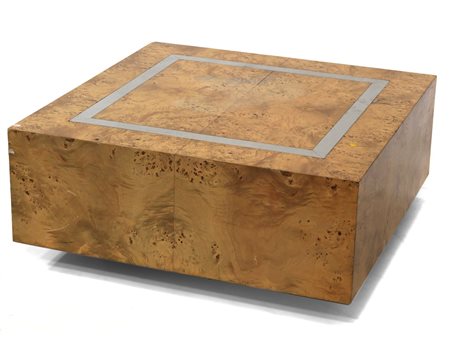 TAVOLINO Tavolino in radica con cornice in metallo cromato 1975 circa. cm...