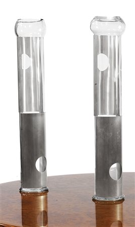 SABATTINI LINO Coppia di vasi in vetro soffiato parzialmente coperti con...