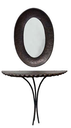 BRAGALINI ANGELO Consolle con specchiera in rame sagomata e lavorata a...