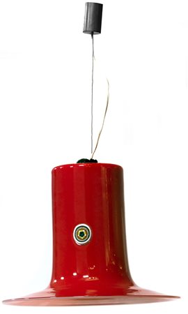 VISTOSI LUCIANO Lampadario in vetro rosso con corpo cilindrico e bocca...