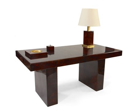 TURA ALDO Scrivania e accessori in legno con rivestimento in pergamena...