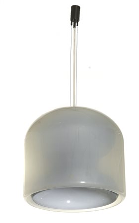 CAPURRO E. Sospensione "forma nella forma" in vetro opalino e lattimo. Tige...