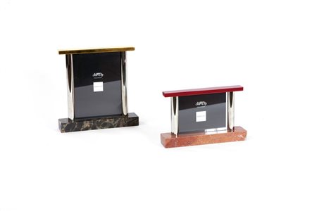 SOTTSASS ETTORE Amarcord Due cornici portafotografie in marmo e metallo....