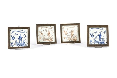 PONTI GIO Quattro piastrelle in cermica raffiguranti Il Cacciatore, Il...