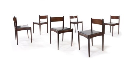 SEDIE Sei sedie in legno di palissandro rio di costruzione particolarmente...