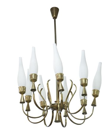 ARREDOLUCE (ATTRIBUIBILE A ANGELO LELII) Lampadario in ottone zapponato con...