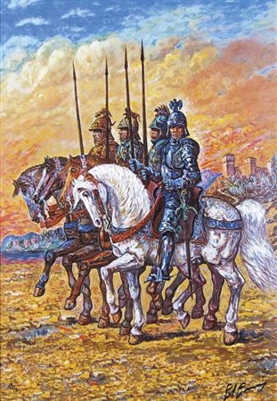 GONZAGA GIOVAN FRANCESCO Milano 1921 - 2007 Cavalieri 2002 serigrafia su tela...