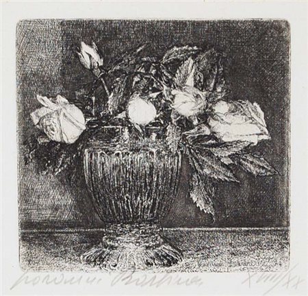 BARBISAN GIOVANNI Treviso 1914 - 1988 Vaso Di Rose acquaforte es. XVIII/XX...