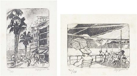 VESPIGNANI RENZO Roma 1924 - 2001 Soggetti Vari 1954 lotto di due acquaforti...