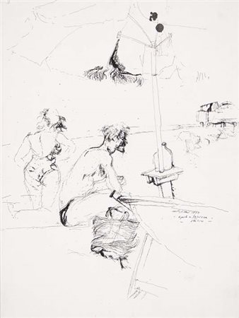 PIACESI WALTER Ascoli Piceno 1929 Agosto A Gabicce 1975 disegno a china su...