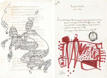 RAVA' T. - TULLI V. Soggetti Vari lotto di due tecniche miste su carta antica...