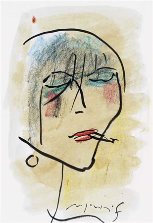 ROGNONI FRANCO Milano 1913 - 1999 Ritratto tecnica mista su carta intelata...