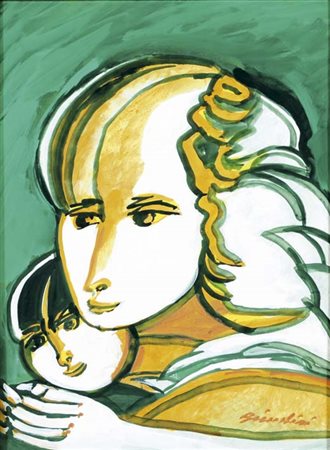 BRINDISI REMO Roma 1918 - Lido di Spina 1996 Maternità 1981 tempera su...