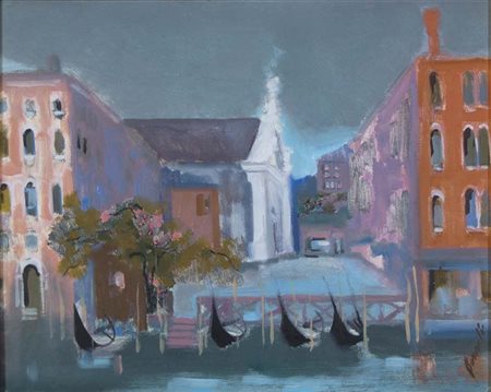 BORSATO RENATO Venezia 1927 Traghetto olio su tela Misure: 40x50 firma in...