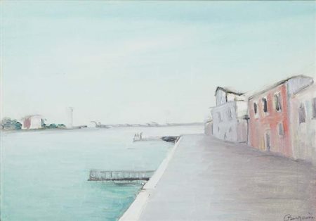 BERGAMINI ALDO Bottrighe 1903 - Venezia 1981 Canale A Burano olio su tela...