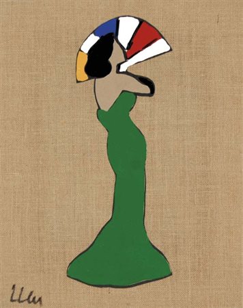 LODOLA MARCO Dorno (Pv) 1955 Figura Con Ventaglio 2000 smalti e collage su...