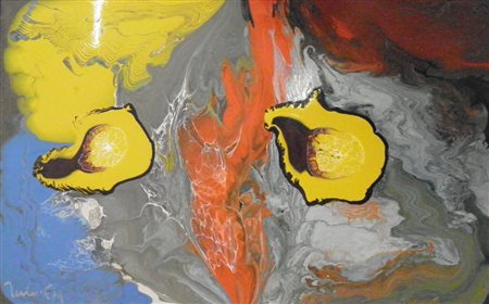 JELINEK HARRY SENZA TITOLO, 1974 SMALTO SU TAVOLA cm 70 x 110 Firma e anno in...