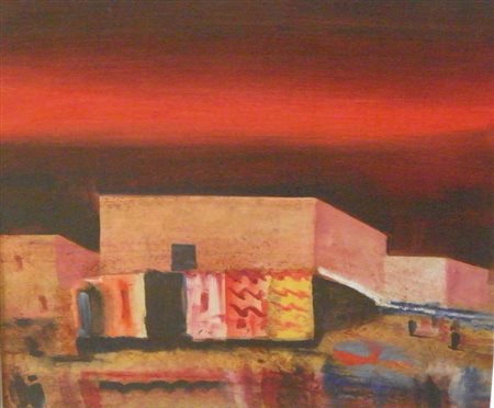 MAGAZZINI SALVATORE PISTOIA 1955 PIAZZA DEI TAPPETI OLIO SU TAVOLA cm 50 x 60...