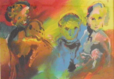 TRECCANI ERNESTO MILANO 1920 MILANO 2009 FAMIGLIA DEI SUONATORI SERIGRAFIA cm...