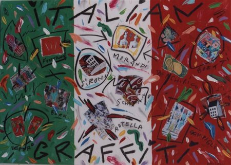 DONZELLI BRUNO NAPOLI 1941 ITALIAN GRAFFITI OLIO SU TELA cm 50 x 70 Firma in...