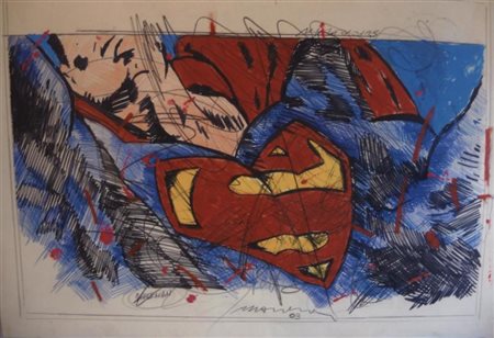 MANERA ENRICO ASMARA 1947 SUPERMAN, 2003 TECNICA MISTA SU CARTA cm 70 x 100...
