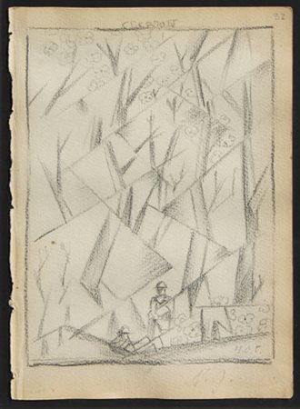 Natalia GONTCHAROVA 1881-1962 Paysage rayonniste, 1912 grafite su carta...