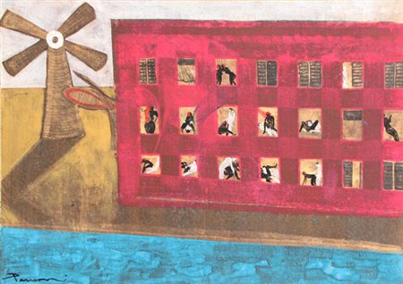 Marco PERRONI Como 1970 Casa rossa, 2001 tempera e china su carta intelata...