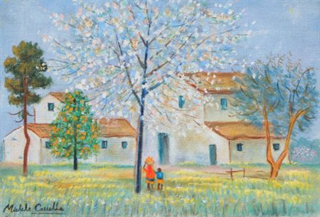 Michele CASCELLA Ortona (CH) 1892 - Milano 1989 Casolare con alberi in fiore...