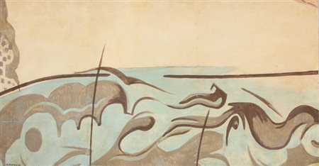 Enrico PRAMPOLINI Modena 1894 - Roma 1956 Senza titolo, 1945 olio su tavola...