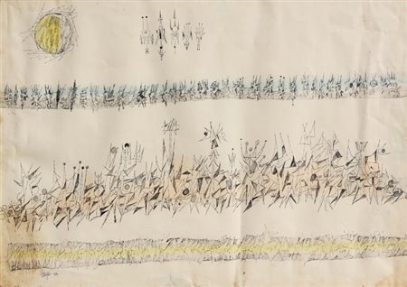 Sergio DANGELO Milano 1932 Battaglia, 1955 china e tecnica mista su...