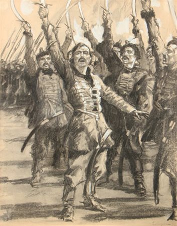 Ludwig Lutz EHRENBERGER Graz 1878 - Saalfelden 1950 Gli Ussari, 1923 tecnica...