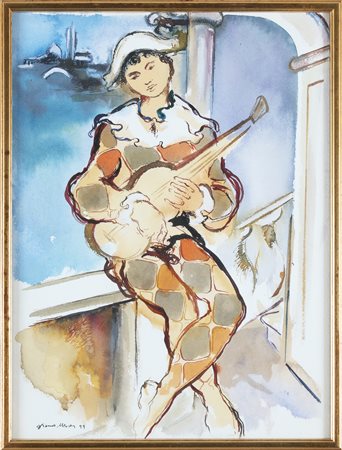 MURER FRANCO (n. 1952) Arlecchino. 1999. Tecnica mista su carta. Cm 30,00 x...
