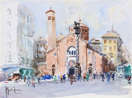 ZECCA ALFREDO (1917 - 1998) San Babila. Acquarello su carta. Cm 40,00 x...