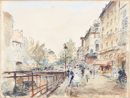 ROSSI DINO (1904 - 1982) Paris ponte St. Denis. 1953. Tecnica mista su carta...