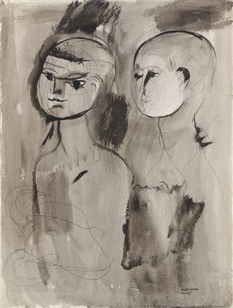 CASSINARI BRUNO (1912 - 1992) Senza titolo. 1961. Tecnica mista su carta. Cm...