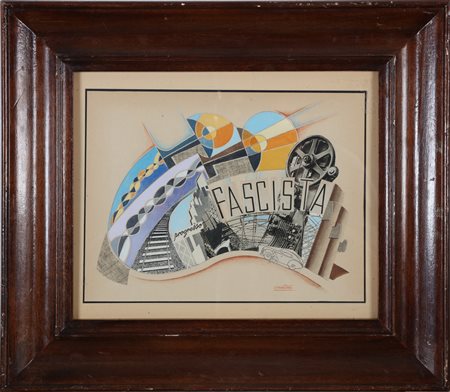 TANI ETTORE (0 - 1957) Progresso fascista. . Tecnica mista e collage su...