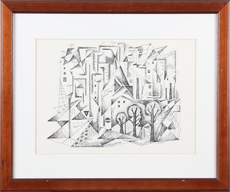 ANDREONI CESARE (1903 - 1961) Paesaggio Urbano. China su carta. Cm 43,00 x...