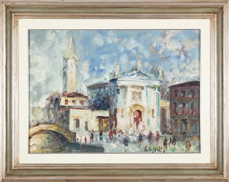 CAPPELLO EMANUELE (n. 1936) Venezia. Olio su tela . Cm 70,00 x 50,00. Firma...