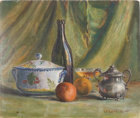 BERTE L. M. Natura morta. . 1921. Olio su cartone pressato. Cm 56,00 x 45,50....