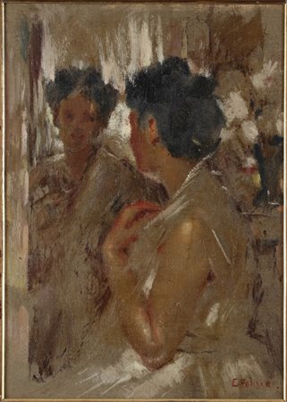 FELISARI ENRICO (1897 - 1981) Donna allo specchio. Olio su tela su cartone....