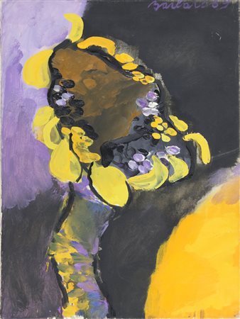 BARBARO SAVERIO (n. 1924) Girasole con sole arancio. . 1969. Olio su tela ....