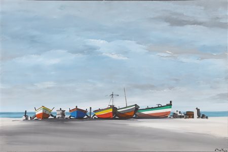 ENOTRIO (1920 - 1989) Barche a Cariati. Olio su tavola. Cm 90,00 x 60,00....