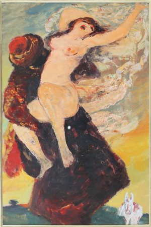 FIUME SALVATORE (1915 - 1997) Donna rapita. 1980. Olio su masonite. Cm 36,00...