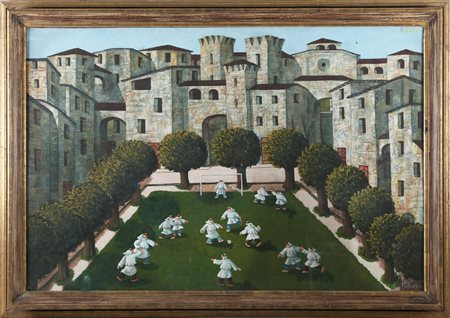 PROIETTI NORBERTO (1927 - 2009) La partita. 1983. Olio su tavola. Cm 151,00 x...