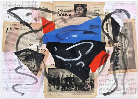 CARMASSI ARTURO (n. 1925) Senza titolo. Tecnica mista e collage su cartone....