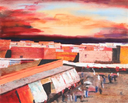 MAGAZZINI SALVATORE (n. 1955) Marrakech. Olio su tavola. Cm 50,00 x 40,00....