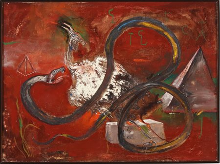 FIESCHI GIANNETTO (1921 - 2010) Ferocia e paura. . 1970. Olio su tela . Cm...