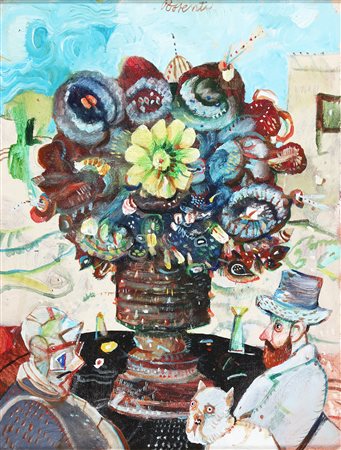 POSSENTI ANTONIO (n. 1933) Un amico di Braque. 1990. Olio su tela su cartone....